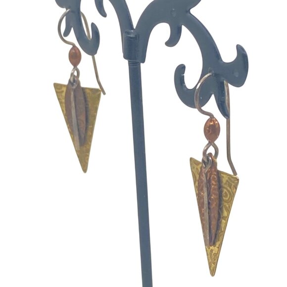 Sterling Silver Dangle Earrings Copper Brass 1.75" Boho Hippiecore Mixed Metal - Picture 6 of 9